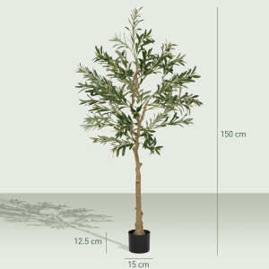 Plantă Artificială Măslin 150 cm cu 720 Frunze, 32 Măsline și Ghiveci - Img 3