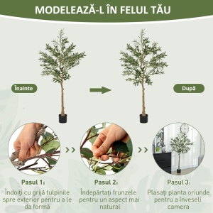 Plantă Artificială Măslin 150 cm cu 720 Frunze, 32 Măsline și Ghiveci - Img 6