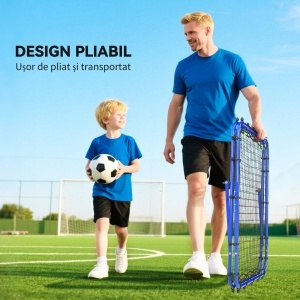Plasa de fotbal pliabila din PE si metal, cu unghi reglabil si cuie, 100x95x90 cm, albastru - Img 5