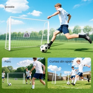 Poartă de Fotbal pentru Adulți și Copii de Grădină cu Țintă Centrală și Stâlpi, 186x62x123 cm, Alb - Img 6