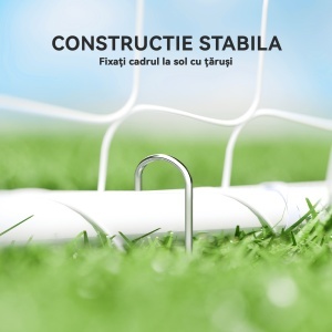 Poartă de Fotbal pentru Grădină și Parc cu 6 Pari în formă de U, din PE și Metal Eposidic, 301x120x200 cm, Alb - Img 5