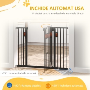Poartă de Siguranță pentru Câini cu Închidere Automată 74-105x76.2 cm Neagră - Img 5