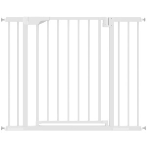 Poartă de Siguranță pentru Copii și Animale, Extensibilă 76-103 cm, Înălțime 76 cm, Poartă pentru Câini, Scări Uși, Închidere Automată, Fără Găuri, Alb