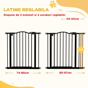 Poartă Extensibilă pentru Câini fără Șuruburi, Poartă de Siguranță Reglabilă, 94-100x94 cm, Negru - Img 7