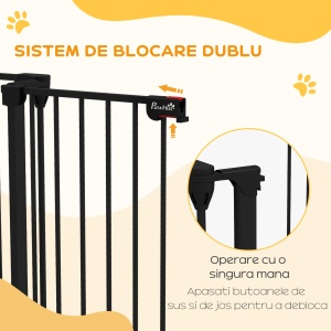 Poartă pentru Câini cu 3 Panouri și Sistem Dublu de Închidere, Barieră pentru Câini pentru Scări, Uși, Holuri, 206x90 cm, Negru - Img 5