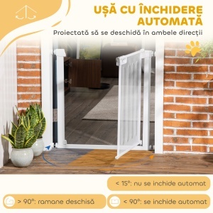 Poartă Reglabilă pentru Câini cu Închidere Automată, din Oțel și ABS, 75-82x76 cm, Alb - Img 5