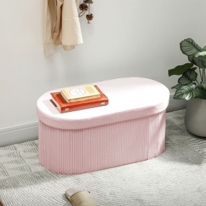 Pouf pliabil cu spațiu de depozitare modern, tapițat cu catifea, 72L, pentru living și dormitor, 76x38x35 cm, Roz - Img 2