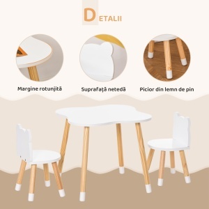 Qaba Set Masa & Scaun Lemn Copii – Pentru Joaca, Desen & Activitati - Img 6