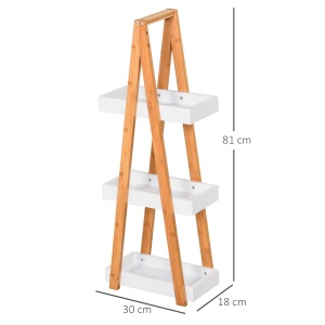 Raft de Baie cu 3 Rafturi din MDF și Bambus, Dulap Baie, 30x18x81 cm, Lemn - Img 3