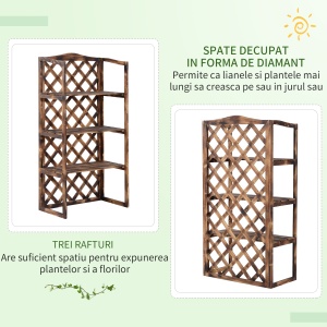 Raft Ghivece pentru Plante cu 3 Etajere din Lemn de Brad, 80x40x150 cm - Img 6