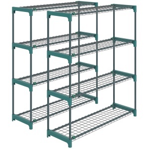 Raft pentru Plante pe 4 Niveluri, Set de 2 Suporturi pentru Plante, din Oțel cu Catarame pentru Montaj Ușor, Expunere Ghivece Grădină și Balcon, 90x28x104 cm - Img 1
