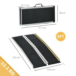 Rampă pentru Scaun cu Rotile, Rampă de Prag Pliabilă din Aluminiu cu Suprafață Antiderapantă, 152x73,6x5,1 cm, Negru - Img 3