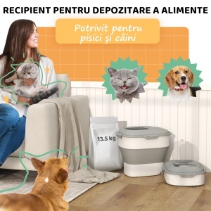Recipient hrană câini, capacitate 5-25L, cu închidere ermetică și cutie de dezumidificare, din PP și TPE, 44x32x37 cm, gri - Img 4