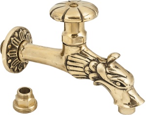 Robinet decorativ dublu serviciu din alama cu rozeta si motiv Dragon, 1/2"