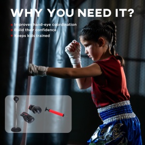 Sac de Box, Stand de Box cu Mănuși, Minge de Perforare, Minge de Box pentru Antrenament, 43x43x126-144 cm, Negru - Img 5