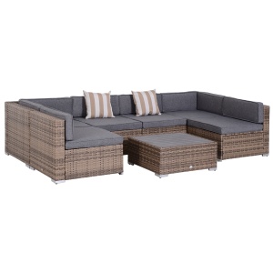 Salon de Gradina din Rattan din 7 Piese cu Masuta si Canapea Modulara cu Perne, Gri - Img 1