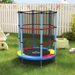 Saltea Elastică pentru Copii 3-6 Ani cu Plasă de Protecție, 6 Stâlpi și 3 Intrări, Ø140x190 cm, Multicolor - Img 2