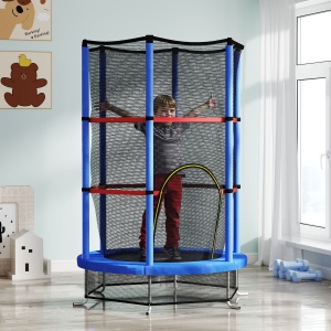 Saltea Elastică pentru Copii 3-6 Ani cu Plasă de Protecție, 6 Stâlpi și 3 Intrări, Ø140x190 cm, Albastru - Img 2