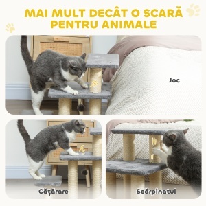Scară pentru Câini și Pisici cu 3 Trepte din Pluș și Stâlpi Zgâriători din Sisal, Capacitate 10 kg, Gri - Img 6