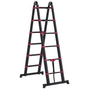 Scara Telescopica din Aluminiu si Nailon cu 12 Trepte cu Design Pliabil, 379x67.5x11 cm, Negru si Rosu
