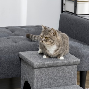 Scari de pat pentru caini, Scari pentru animale de companie cu 3 trepte, cu casuta pentru pisici si 2 cutii de depozitare, Rampa 3 in 1 pentru caini cu perna din plus lavabila, gri deschis - Img 7