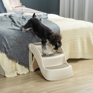 Scarita pentru Caini Pliabila cu 3 Trepte Antiderapare, Scara pentru Animale Domestice, Catelusi, Pisici, din PP Bej - Img 2