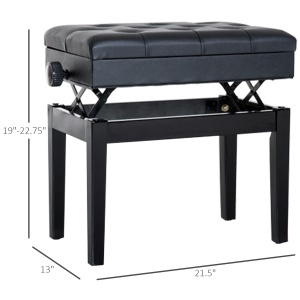 Scaun Băncuță pentru Pian cu compartiment depozitare, înălțime reglabilă 54.5x33x48-58cm, Negru, - Img 3