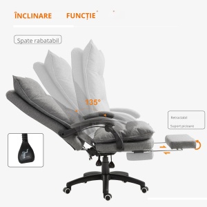 Scaun Birou Ergonomic – Masaj 6 Puncte & Reglabil, Gri - Img 7