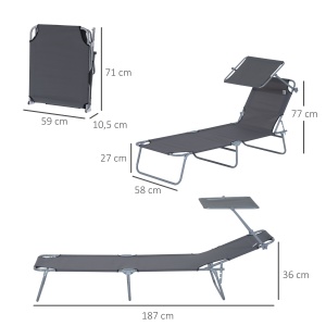 scaun cu parasolar, 187x58x50 cm, gri - Img 3