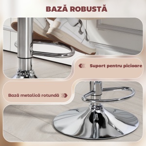 Scaun de Bar cu Înălțime Reglabilă, Scaun de Bucătărie Înalt din PU cu Spătar, Suport pentru Picioare, Cotiere și Șezut Confortabil, Structură Metalică, Rotativ la 360°, pentru Insulă, Roșu Vin - Img 6