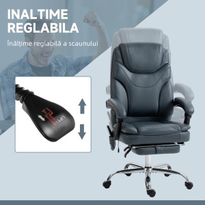Scaun de Birou cu Masaj, Încălzire, Înălțime Reglabilă și Suport pentru Picioare, 67x67x113-121 cm, Gri - Img 5