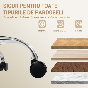 Scaun de birou cu suport pentru picioare și tetieră, din piele PU, spumă și metal, 76x73x117-125 cm, crem - Img 8