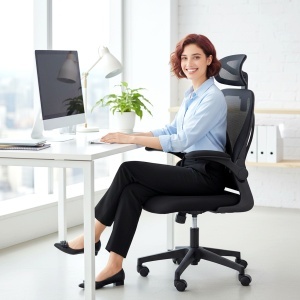 Scaun de Birou Ergonomic cu Brațe Rabatabile și Spătar Pliabil, Scaun pentru Birou cu Funcție de Balansare, Tetieră Reglabilă, Rotativ, Negru - Img 9