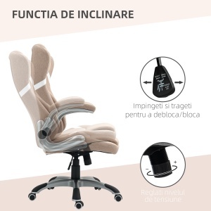 Scaun de Birou Ergonomic cu Brațe Rabatabile, Tetieră, Suport Lombar și Înălțime Reglabilă, 68x76x117 cm, Maro - Img 5