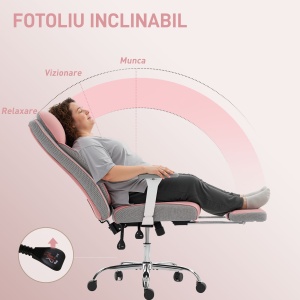 Scaun de birou ergonomic cu brațe reglabile, suport pentru picioare și tetieră, roz - Img 7