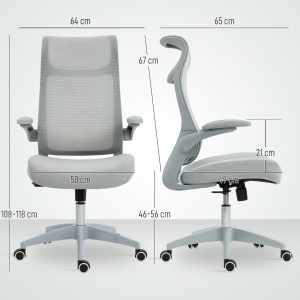 Scaun de birou ergonomic cu cotiere reglabile și tetieră, gri - Img 3