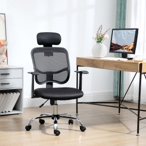 Scaun de Birou Ergonomic cu Șezut Reglabil și Tetieră, din Poliester și Oțel, 63x62x106-114 cm, Negru - Img 2