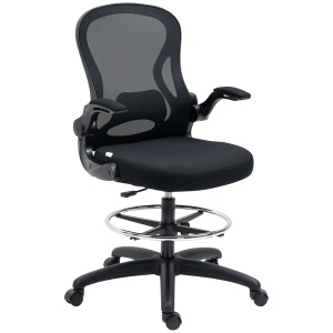 Scaun de Birou Ergonomic, Scaun Rotativ din Plasă, Reglabil pe Înălțime cu Suport pentru Picioare și Cotiere Rabatabile, Capacitate 120kg, Negru - Img 1