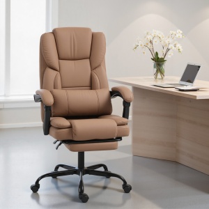 Scaun de Birou Reclinabil din Piele Ecologică cu Suport pentru Picioare și Roți, 65x67x111-119 cm, Maro - Img 2