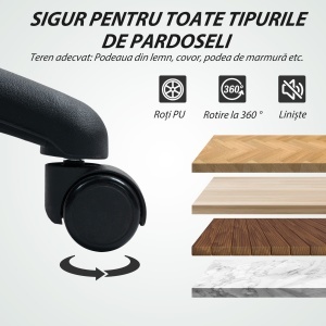 Scaun de Birou Rotativ cu Inel pentru Sprijinirea Picioarelor și Spătar Curbat, 55x58x94 cm, Negru - Img 8