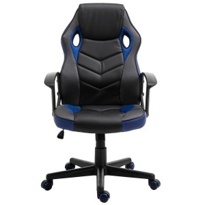 Scaun de Gaming Fotoliu de Birou Rotativ cu Roti din Piele ecologica Negru si Albastru - Img 4