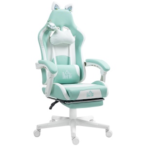 Scaun de Gaming Reclinabil cu Suport pentru Picioare și Perne, din Piele Artificială și Spumă, 65x62x116-124 cm, Albastru și Alb