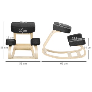 Scaun Ergonomic cu Suport Genunchi – Lemn Mesteacan, Negru - Img 3