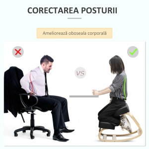 Scaun Ergonomic cu Suport Genunchi – Lemn Mesteacan, Negru - Img 6