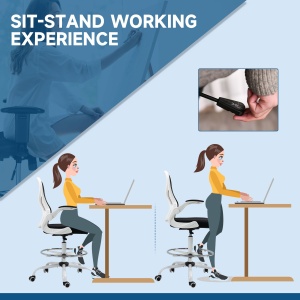 Scaun ergonomic inalt pentru birou, pentru stat in picioare, cotiere rabatabile, suport lombar, inaltime reglabila, negru - Img 5