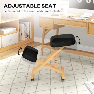 Scaun Ergonomic pentru Genunchi cu Înălțime Reglabilă din Lemn cu Rotile, 42x70x42-52 cm, Negru - Img 7