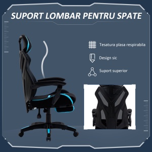Scaun Gaming Ergonomic 65×65×119‑129 cm Negru/Albastru - Img 6