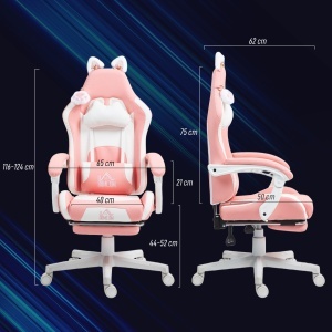 Scaun Gaming Ergonomic Roz cu Urechi Pisica - Img 3