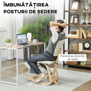 Sedia Inginocchiatoio in Tessuto Effetto Lino e Legno di Betulla Crema - Img 4