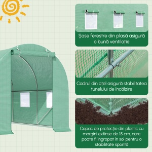 Seră cu Acoperiș Rotunjit din PE, 4,5x2x2 m, Verde - Img 4